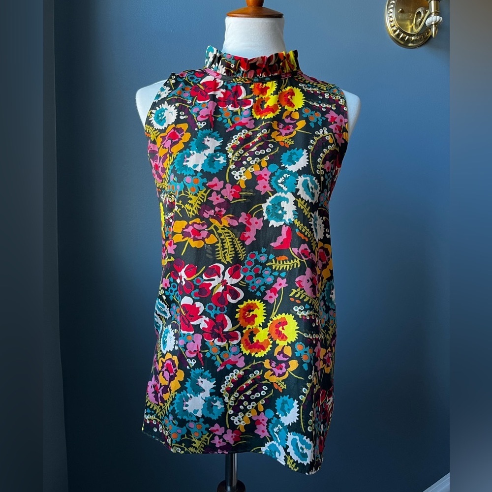 Loft Multi Colored Mock Neck Ruffle Shell - image 1